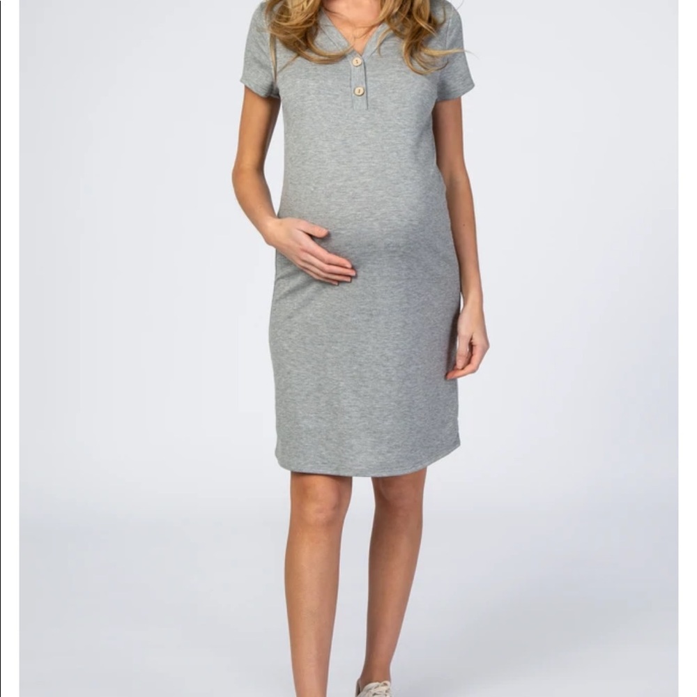 Pink blush maternity dress- gray cotton